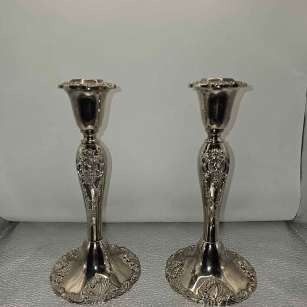 Vintage Godinger Ornate Silver-Plated Candlesticks - Pair